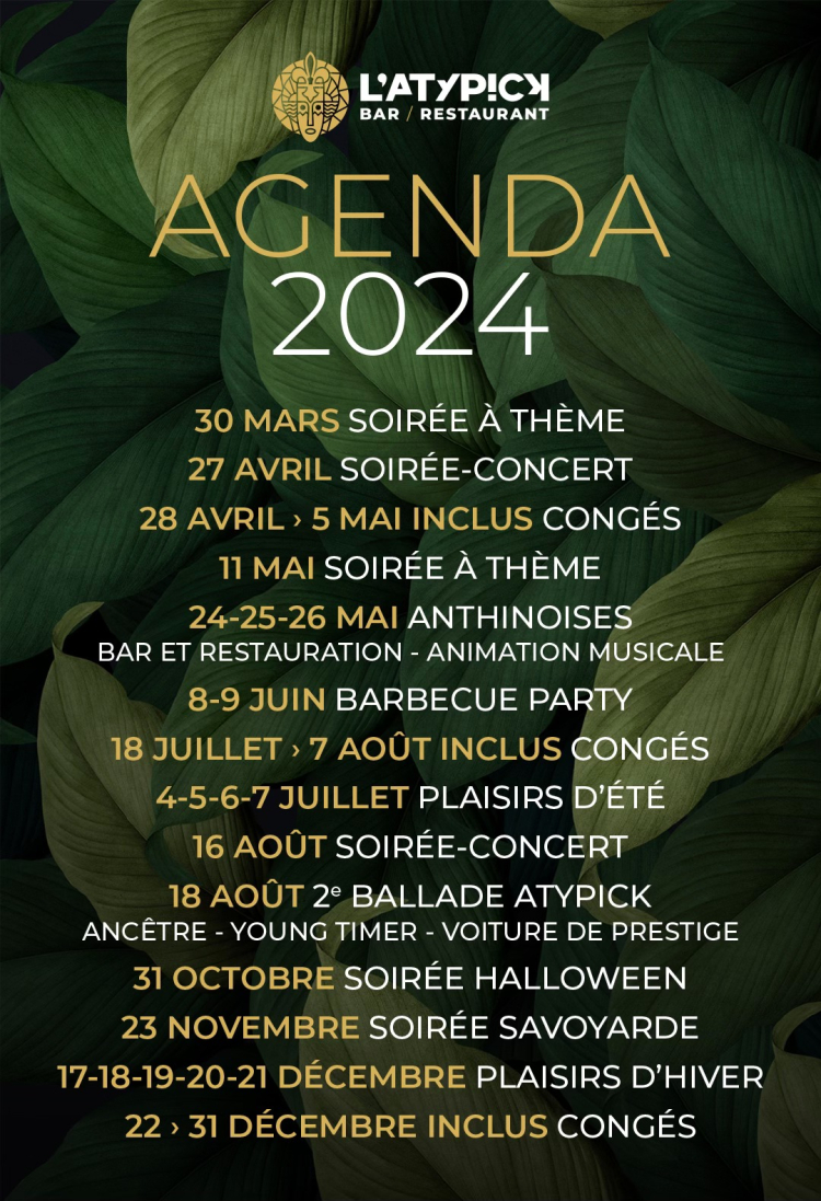 l'agenda de nos activités pour l'année 2024 !